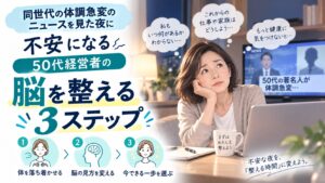 同世代の体調急変のニュースを見た夜に不安になる50代経営者の脳を整える3ステップ