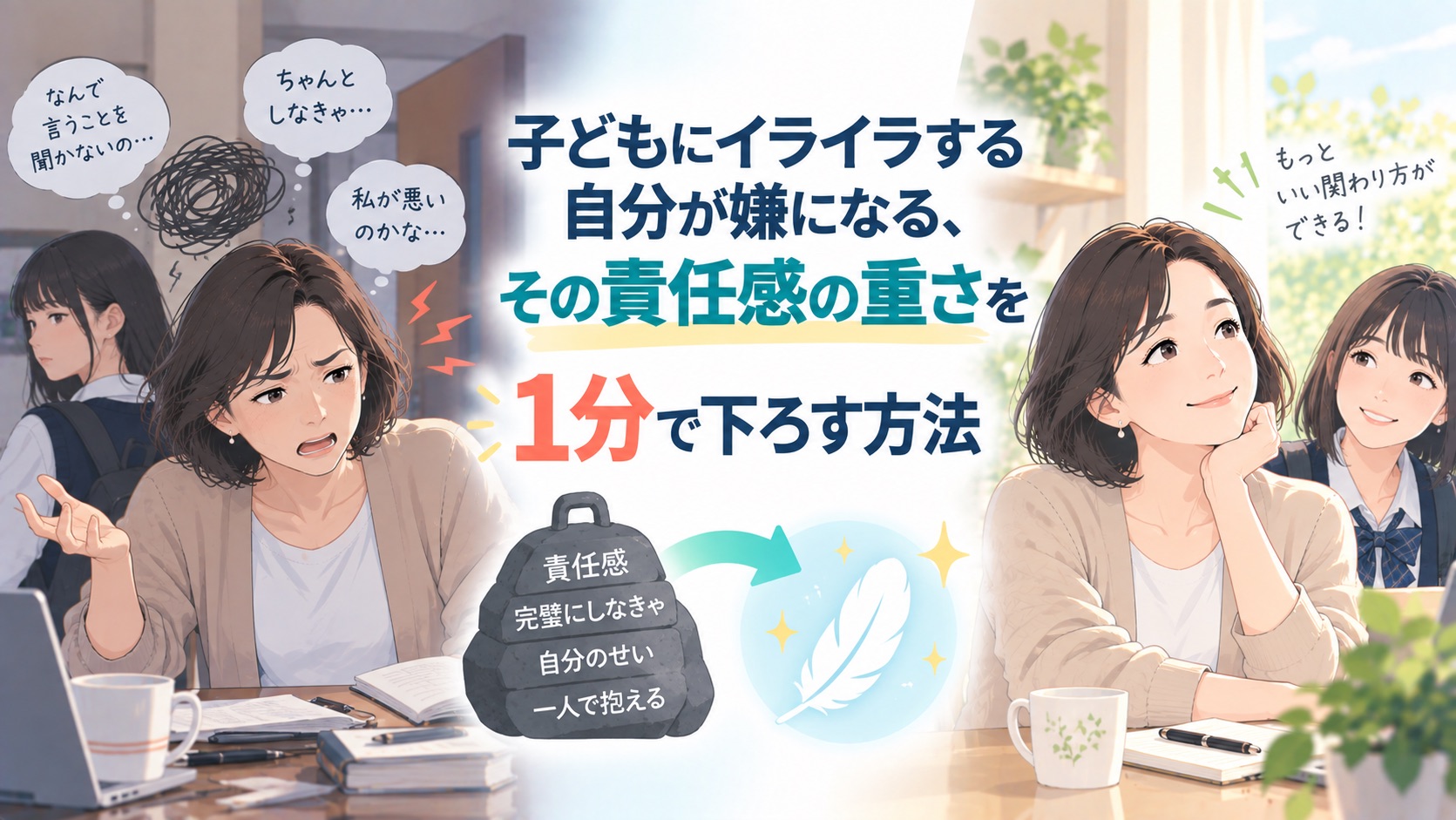 子どもにイライラする自分が嫌になる、その責任感の重さを1分で下ろす方法