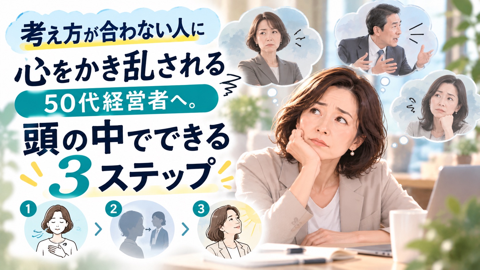 考え方が合わない人に心を掻き乱される50代経営者へアタなの中でできる3ステップ