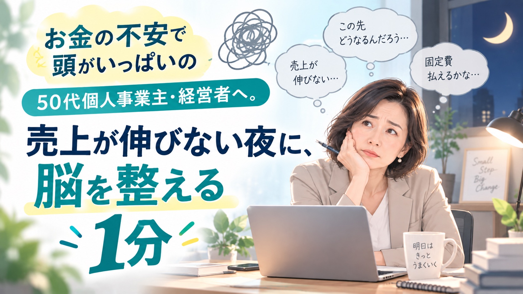 お金の不安で頭がいっぱいの経営者へ。売上が伸びない夜に、脳を整える1分